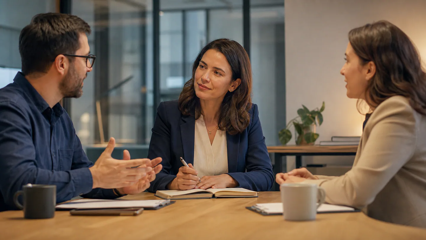 Cena que representa como uma reunião diagnóstica torna o treinamento corporativo mais efetivo